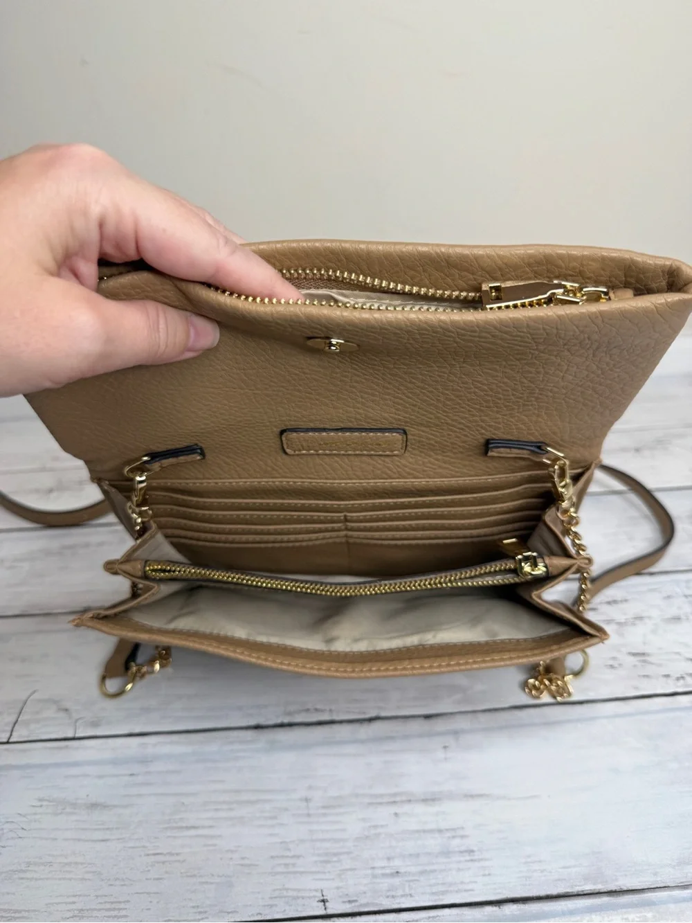 INC International Concepts Tan Leather Fold-Over Crossbody